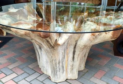 Tree Trunk Dining Table, Wooden Table Diy, Tree Trunk Table, Trunk Table, Stump Table, Wood Stumps, Driftwood Lamp, Wood Trunk, Log Furniture