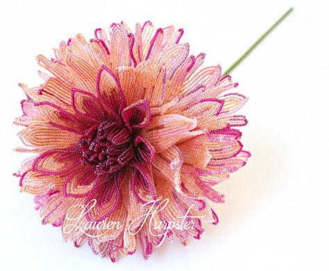 Dahlia Harvest – Bead & Blossom Satin Stitch Flower, Hand Embroidery Ideas, Beaded Bouquet, Flower Hand Embroidery, Beaded Flowers Patterns, Seed Bead Flowers, French Beaded Flowers, Gladioli, French Flowers