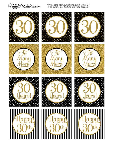 30th Anniversary Cupcake Toppers - 30th Anniversary Party Decorations - Printable Black & Gold 30th 60th Birthday Cupcakes, 30th Birthday Cupcakes, 40th Birthday Cupcakes, 50th Birthday Cupcakes, 21st Birthday Cupcakes, Anniversary Cupcakes, Fathers Day Cupcakes, 10th Anniversary Party, 30th Birthday Party Decorations