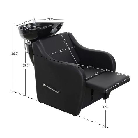 Orren Ellis Barberpub Backwash Ceramic Shampoo Bowl Sink Massage Chair with Ottoman | Wayfair Shampoo Chair, Shampoo Bowl, Shampoo Bowls, Adjustable Shower Head, Black Chair, Tattoo Parlors, Beauty Salons, Bowl Sink, Salon Beauty