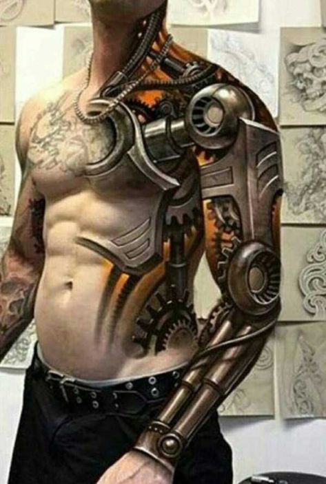 Mechanical Arm Tattoo, Biomech Tattoo, Tato 3d, Shoulder Armor Tattoo, Biomechanical Tattoo Design, Best 3d Tattoos, Robot Tattoo, Steampunk Tattoo, Mechanic Tattoo