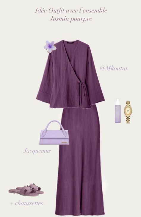 Kimono Hijab, Stylish Outfits Casual, Stile Hijab, Muslim Outfits Casual, Modest Dresses Casual, Mauve Purple, Modesty Fashion, Hijab Fashion Inspiration, Hijabi Fashion