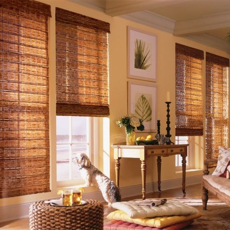 5 Interior Design Tips for Choosing the Perfect Bamboo Shades Outdoor Bamboo Curtains, Woven Blinds, Living Room Shades, Bamboo Curtains, Woven Wood Shades, Bamboo Bathroom, Burlap Curtains, Bamboo Blinds, Bamboo Shades