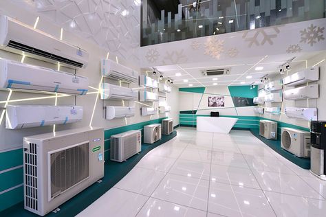 Show Room Interior Design, Showroom Design Ideas, Professional Behavior, Electronics Store Design, Microwave Oven Repair, Oven Repair, Electrical Shop, Window Ac, Home Appliance Store