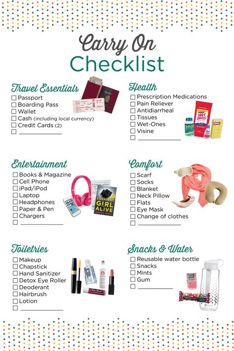 Image courtesy of Brownell Carry On Checklist, Cruise Checklist, Trip Essentials Packing Lists, Carry On Essentials, Travel Packing Checklist, Packing Essentials List, Vacation Checklist, Travel Bag Essentials, Road Trip Packing