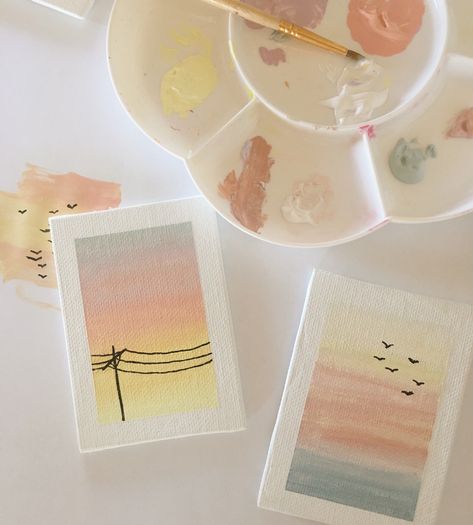 aesthetic pastel sunset painting sunrise art soft warm Art Mini Toile, Simple Canvas Paintings, Easy Canvas Art, Soyut Sanat Tabloları, Easy Canvas Painting, Watercolor Paintings Easy, 수채화 그림, Small Canvas Art, Simple Acrylic Paintings