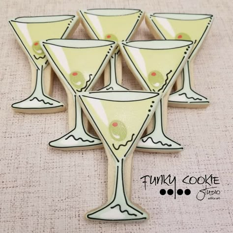 40th Bday Cookies, 21st Cookies, Bridal Party Cookies, Disco Birthday Theme, Martini Cookies, Martini Glass Cookies, 21st Birthday Cookies, Melon Cocktail, Cocktail Cookies