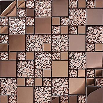 rose gold tile - Google Search Glass Tile Kitchen Backsplash, Glass Tile Kitchen, Stainless Steel Kitchen Backsplash, Metallic Tiles, Bathroom Background, Metallic Wall Tiles, Glass Tile Backsplash Kitchen, Tile Kitchen Backsplash, Metal Mosaic