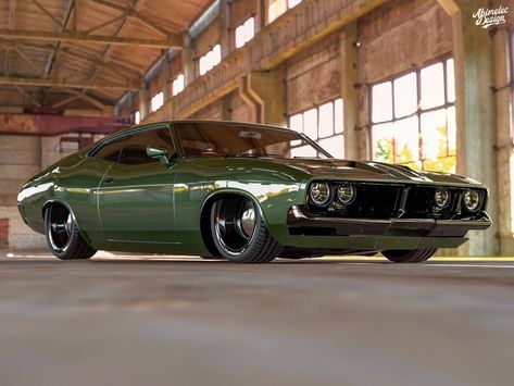 Someone MUST Build This Restomod Aussie Ford Falcon XB Coupe | Carscoops Australian Icons, Australian Muscle Cars, Aussie Muscle Cars, Australian Cars, Custom Muscle Cars, Ford Classic Cars, Ford Falcon, Pro Touring, Us Cars