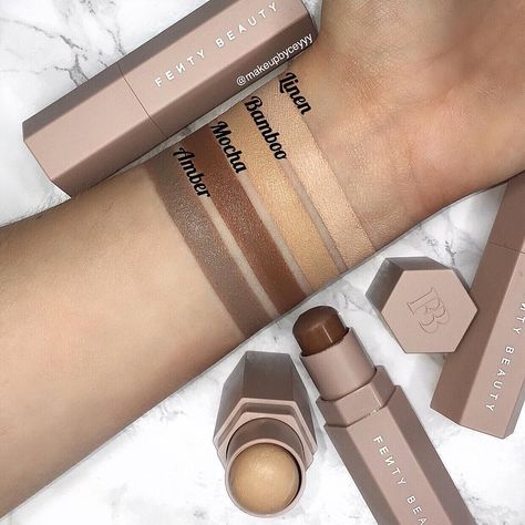 FENTY BEAUTY MATCH STIX SWATCHES 🔥 Medium Tro: Light - Linen & Amber 📷 @makeupbyceyyy Fenty Contour Stick, Fenty Contour, Fenty Beauty Contour, Fenty Products, Nude Colour Lipstick, Black Hair Makeup, Contour Face, Red Lipstick Matte, Contour Stick