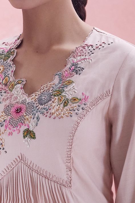 Buy Pink Embroidered Floral Cutwork Hand Dress For Women by Whimsical By Shica Online at Aza Fashions. Floral Cutwork, Adi Shakti, Baby Dress Embroidery, Hand Dress, Designer Bridal Lehenga Choli, Function Dresses, Choker Necklace Designs, Pakistani Suit, Designer Kurti Patterns