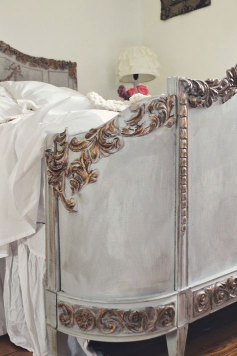 Plain Bed, Bed Makeover, Painted Beds, Gorgeous Bed, Furniture Appliques, French Country Bedrooms, French Bed, Antique Beds, Paris Grey