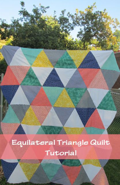 Equilateral Triangle Quilt. No template required. Finished quilt is a crib size, 40" by 60". Equilateral Triangle Quilt, Triangle Quilt Tutorials, Quilt Triangles, Equilateral Triangle, Triangle Quilt Pattern, Baby Quilt Ideas, Triangle Quilts, Half Square Triangle Quilts, Free Motion Quilt Designs