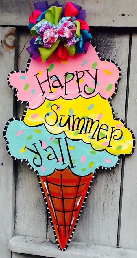 Cream Door, Summer Door Hangers, Ice Cream Sign, Door Hangers Diy, Door Hanger Ideas, Burlap Door Hangers, Summer Door Hanger, Burlap Door, Hanger Ideas