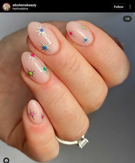 Star Nail Designs, Rainbow Nails Design, Rainbow Polka Dots, Rainbow Stars, Star Nail Art, Spring Nail Designs, Nail It, Cute Spring Nails, Polka Dot Nails