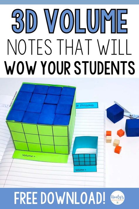 Are you using an interactive math notebook with your upper elementary students? Are you ready to wow your students with 3D volume notes? Instead of using a finding the volume anchor chart, I am sharing a fun way to teach volume of rectangular prisms in a hands-on way. This finding the volume activity is especially helpful for your visual learners. I also share a free volume of rectangular prisms game which is great for math centers! Grab your free math game here! Volume Anchor Chart, Volume Math Activities, Volume Lessons, Teaching Volume, Volume Of Rectangular Prisms, Volume Activities, Volume Worksheets, Volume Math, Hindi Learning