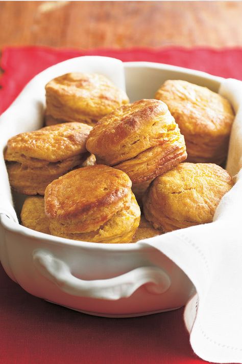 An American tradition, biscuits are a time-honored accompaniment to any festive meal. This ethereal pumpkin-flavored version relies on three leaveners, which make our biscuits almost foolproof and incredibly light. Thanksgiving Biscuits Recipe, Pumpkin Biscuits, Pumpkin Biscuits Recipe, Angel Biscuits, Fall Cooking, Cookie Cups, Turkey Sandwiches, Pastry Blender, Round Cake Pans