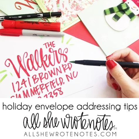 All She Wrote Notes, Christmas Card Addressing Handwriting, Addressing Christmas Envelopes, Holiday Envelope Addressing, Addressing Christmas Cards, Brush Letter, Easy Envelope, Hand Lettering Envelopes, Envelope Writing