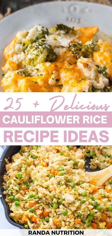 25+ Delicious Cauliflower Rice Recipe Ideas! With so many fun cauliflower rice recipes to choose from there is sure to be something for everyone to enjoy! When it comes to recipes using cauliflower… Recipes Using Cauliflower Rice, Recipes Using Riced Cauliflower, Recipes Using Cauliflower, Rice Recipe Ideas, Riced Califlower Recipes, Cauliflower Rice Recipes Healthy, Cauliflower Risotto Recipes, Recipe Using Cauliflower, Cauliflower Rice Easy