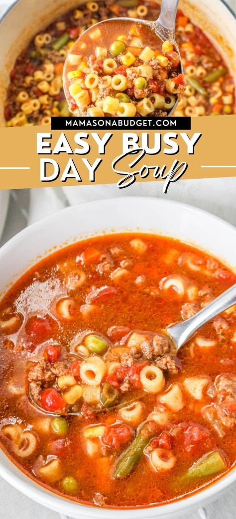 Easy Busy Day Soup, Soup Recipes With Ditalini, Dump Soup Recipes Simple, Busy Day Hamburger Soup, Vegetable Beef Soup With Ditalini, Ditalini Vegetable Soup, Ditalini Pasta Soup Recipes, Vegetable Soup With Ditalini, Soup Using Ditalini Pasta