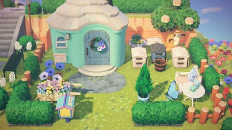 Acnh Sherb Yard, Acnh Villager Yard, Acnh Villager Yard Ideas, Tiny Library, Animal Crossing Villagers, New Animal Crossing, Animal Crossing Game, Yard Ideas, Animal Crossing