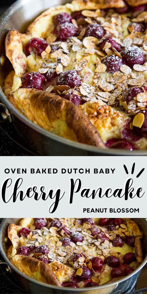 Cherry Pancake with Almonds Easy Toddler Snacks, Fresh Cherry Recipes, Clean Desserts, Make Ahead Breakfast Casserole, Brunch Bread, Frozen Cherries, Cherry Recipes, Easy Meals For Kids, Dutch Baby