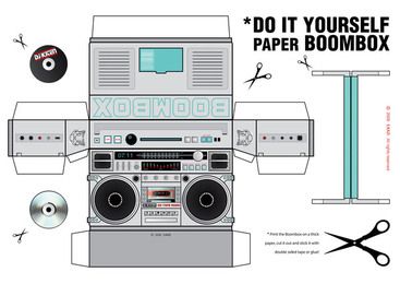 PAPER BOOMBOX by Elena Kazi, via Behance Adult Party Themes, 80s Theme Party, Paper Toys Template, Dollhouse Printables, Paper Doll House, Boom Box, Miniature Printables, Paper Doll Template, Papercraft Templates