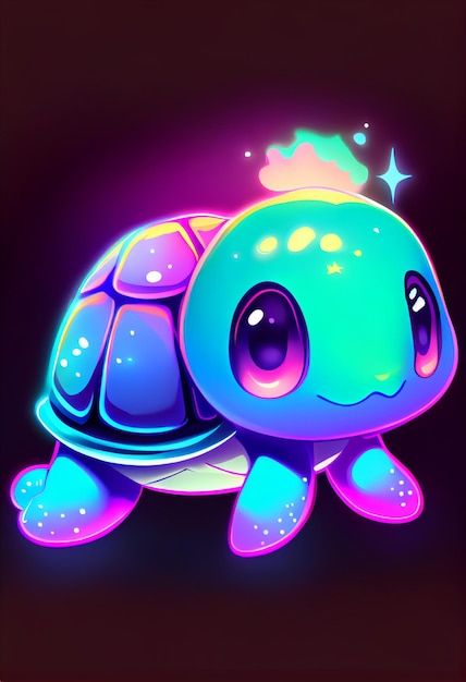 Cute kawaii tortuga brillante colorido g... | Premium Photo #Freepik #photo #tortuga #tortuga-mar #animales-marinos #fauna-marina Tortugas Aesthetic, Kawaii Ocean Animals, Turtle Illustration Cute, Turtle Fantasy Art, Kawaii Sea Turtle, Fauna Marina, Cute Kawaii, Premium Photo, Neon