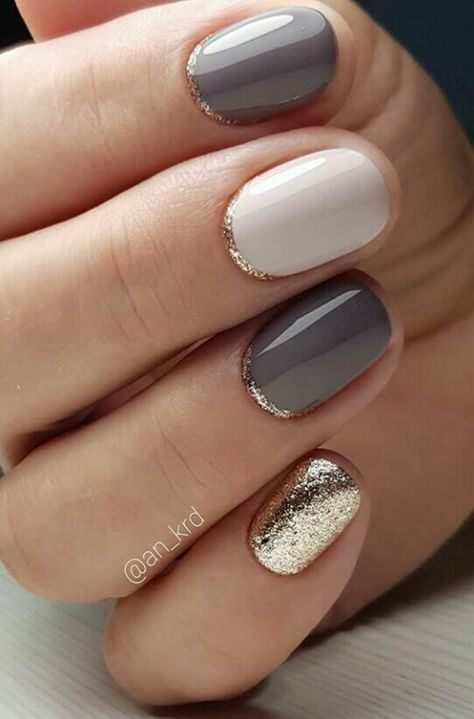 Grey And Gold Nails, Gray And Gold Nails, Grey Manicure, Tan Nails, Light Elegance, Hello Nails, Gray Nails, Nail Art Videos, Work Nails