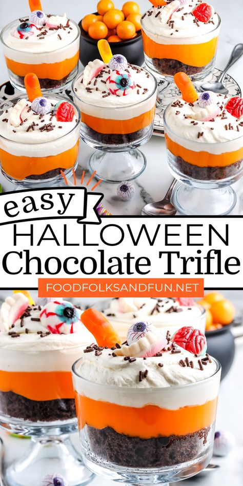 Chocolate Trifle Recipe, Halloween Deserts, Halloween Candies, Mix Chocolate, Chocolate Trifle, Fun Halloween Food, Easy Halloween Food, Halloween Food Treats, Trifle Desserts