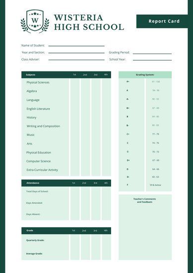 High School Report Card Template (7) | PROFESSIONAL TEMPLATES High School Report Card Template, School Report Card Template, Teacher Comments, School Report Card, Progress Report Template, Report Card Template, Id Card Template, Student Information, Progress Report