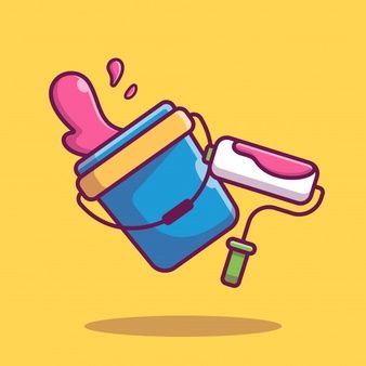 Catalyststuff | Freepik Paint Cartoon, Walking Cartoon, Paint Buckets, Outline Illustration, Vector Icons Illustration, Cartoon Posters, Roller Brush, Work Tools, Paint Roller