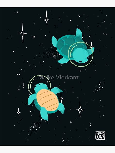 "Space Turtles" Mounted Print by Vierkant | Redbubble Cute Turtle Painting, Space Painting Easy, Space Turtle, Planet Painting, Hippie Painting, Small Canvas Paintings, Space Painting, Simple Canvas Paintings, Cute Canvas Paintings