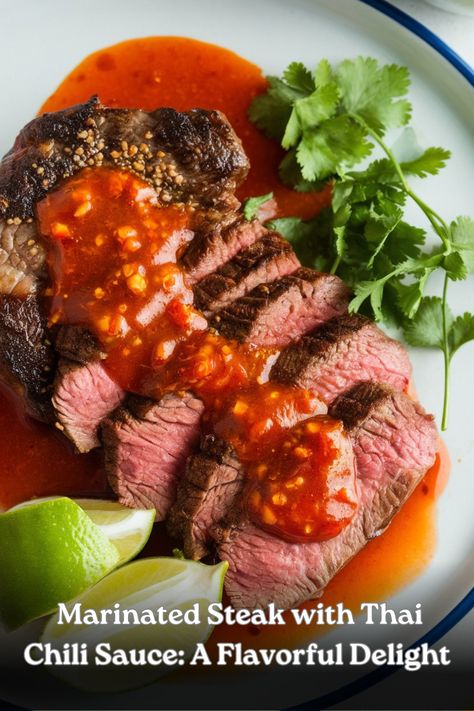 Delicious marinated steak with Thai chili sauce recipe. Perfect blend of flavors for a tasty and satisfying meal. Thai Chili Sauce Recipe, Steak Toppings, Sweet Red Chili Sauce, Thanksgiving Soups, Strip Steak Recipe, Chili Sauce Recipe, Thai Chili Sauce, Thai Chili, Garlic Herb Butter