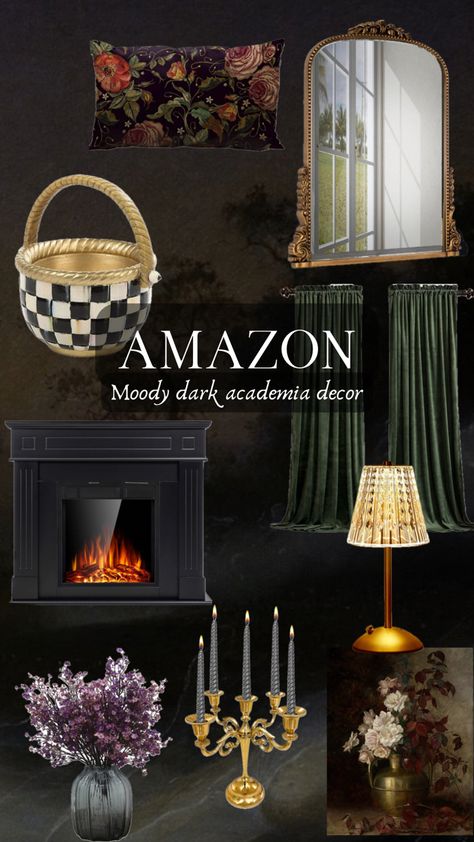 Channel your best moody - euro- whimsigoth- dark acadmia decor with a curated list of amazon home decor finds, click the link below!🥀🪞🕯️ Maximalism Dark Academia, Dark Maximalist Home Decor, Dark Maximalism Decor, Farmhouse Dark Academia, Amazon Living Room Decor Cozy, Witchcore Interior, Dark Cottagecore Diy Decor, Moody Home Decor Ideas, Whimsical Decor Home Interior Design