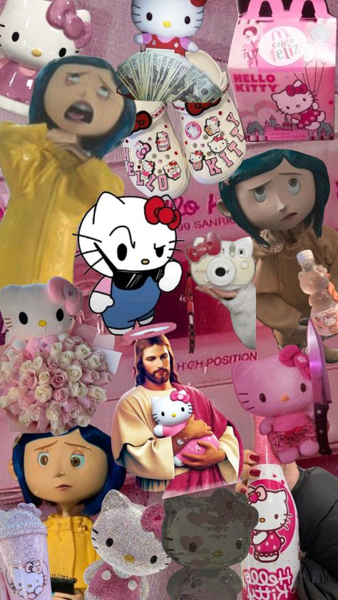 Hello kitty x coraline Wallpaper Lock Screen, Locked Wallpaper, Money And Happiness, Kitty Wallpaper, Hello Kitty Wallpaper, Coraline, Lock Screen, Lock Screen Wallpaper, Hello Kitty