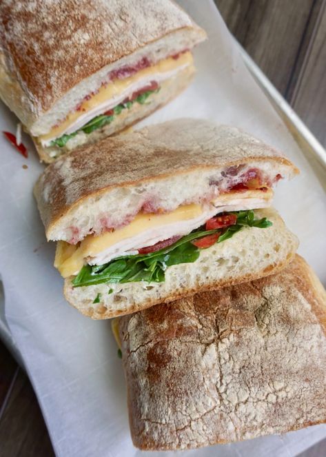 Cold Pressed Sandwich Recipes, Turkey And Jam Sandwich, Best Turkey Sandwiches Ever, Popular Sandwich Recipes, Elevated Turkey Sandwich, Aldi Sandwich Ideas, Smoked Gouda Sandwich, Gouda Sandwich Recipes, Wrapping Sandwiches Ideas