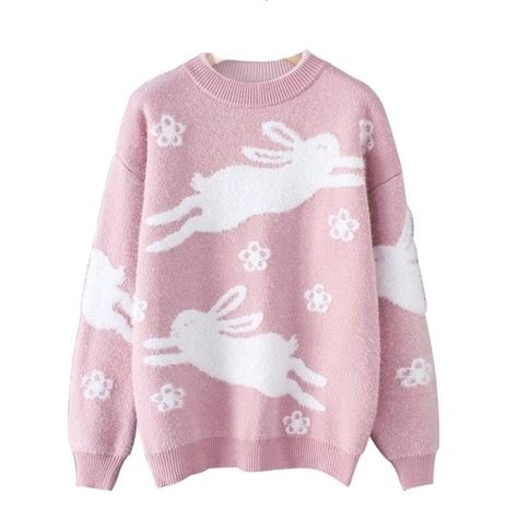 Knitted Streetwear, Rabbit Sweater, Bunny Sweater, Y2k Sweater, Rabbit Print, Print Sweater, Pinterest Outfits, Sleeves Top, Oversized Pullover