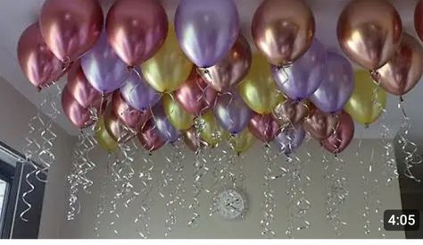 Balloons On Ceiling No Helium, Balloons From Ceiling Hanging, Floating Balloons Ceiling, Balloons Hanging From Ceiling Birthday, Diy Helium Balloons, Balloon On Ceiling Decor, How To Stick Balloons To Ceiling, Birthday Decoration Without Balloons, Hanging Balloons Without Helium