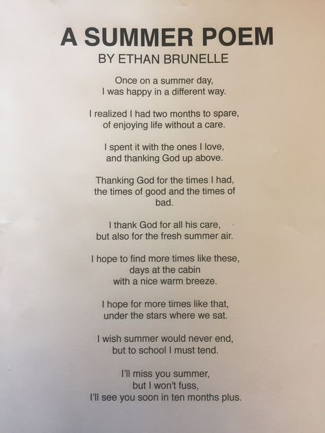 Ethan’s poem about summer. Ethan Jewell Poems, Poems About July, Summer Poems Poetry, Poem About Summer, Poems About Summer, Simile Poems, Summer Poetry, Slam Poems, Summer Poems