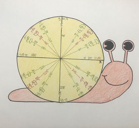 Unit circle snail Unit Circle Project Ideas Math, Unit Circle Project Ideas, Unit Circle Project, Circle Art Projects, Unit Circle Trigonometry, Math Project Ideas, Circle Project, Unit Circle, Circle Graph