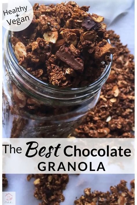 Chocolate Granola Recipe, Food Monster, Healthy Chocolate Desserts, Vegan Granola, Granola Recipe Homemade, Vegan Breakfasts, Baked Granola, Desserts Healthy, Chocolate Granola