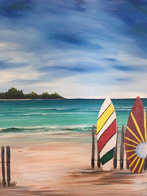 Surf Board Drawing, Deco Surf, Surfboard Painting, Surf Painting, Beach Art Painting, Paint Nite, Surfboard Design, Painting Ideas On Canvas, Surf Art