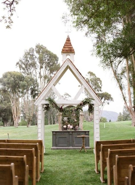 Wedding Environment, Church Pew Decorations, Wedding Gazebo, Ojai Wedding, Pew Decorations, Church Pews, Prayer Garden, Little White Chapel, White Chapel