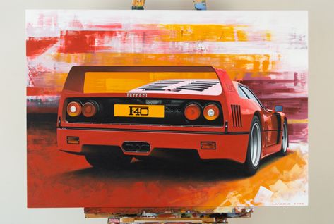 www.lanceartworx.com Ferrari Art, Automotive Artwork, Art Commissions, Car Artwork, Ferrari F40, Automotive Art, Car Drawings, Traditional Paintings, Car Art