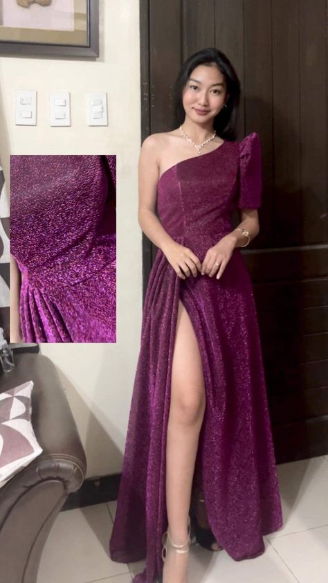 Filipiniana For Oath Taking, Modern Filipiniana Bridesmaid Dress, Filipiñana Modern, Simple Filipiniana Dress, Purple Filipiniana, Filipiniana Bridesmaid Dresses, Modern Filipiniana Gown Prom, Filipiniana Dress Modern Philippines, Black Gown Elegant Classy