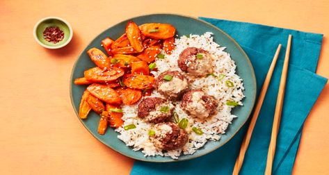 Simple, convenient, and delicious: that’s what’s in store with our Bang Bang Meatballs recipe, made with pre-measured, high-quality ingredients. Meatball Meals, Firecracker Meatballs, Firecracker Sauce, Korean Chili Flakes, Hello Fresh Recipes, Meatballs Recipe, Savory Sauce, Jasmine Rice, Hello Fresh