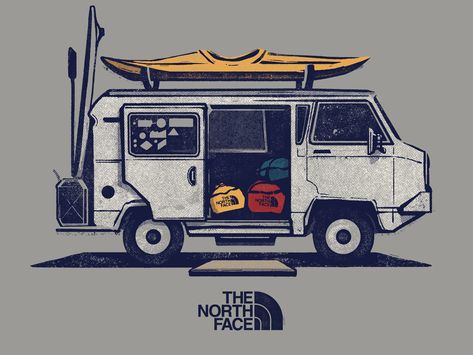 Illustration for The North Face - apparel graphics by greg davis The North Face Design, Climbing Stickers, Truck Illustration, North Face Outfits, Animated Logo, North Face Brand, Bedroom Wall Collage, Shirt Logo Design, Face Illustration