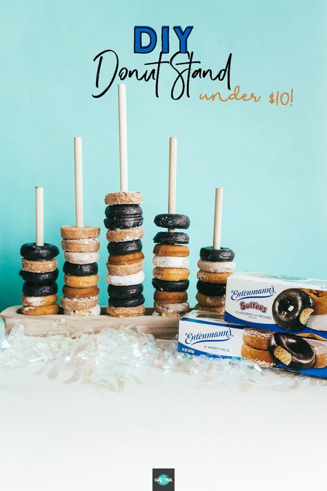 Make This DIY Donut Stand - Jenny Bess Diy Donut Stand, Donut Stand Display, Doughnut Stand, Types Of Donuts, Diy Donut, Donut Tower, Donut Display, Diy Flower Wall, Donut Stand