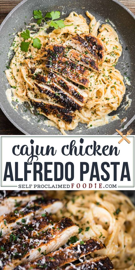 Cajun Chicken Alfredo Pasta is a quick and easy dinner with all the comfort of flavorful cajun chicken, creamy alfredo sauce, and satisfying pasta. #cajun #chicken #alfredo #pasta Cajun Chicken Alfredo Pasta, Pasta Alfredo Con Pollo, Pasta Cajun, Cajun Chicken Alfredo, Creamy Alfredo Sauce, Pastas Recipes, Pasta Recipes Alfredo, Pasta Alfredo, Chicken Alfredo Recipes